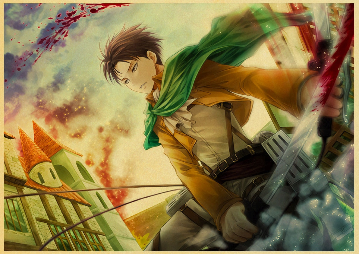 Pôster em papel kraft - Anime: shingeki no kyojin / attack of titan - 31 estilos - 2 tamanhos