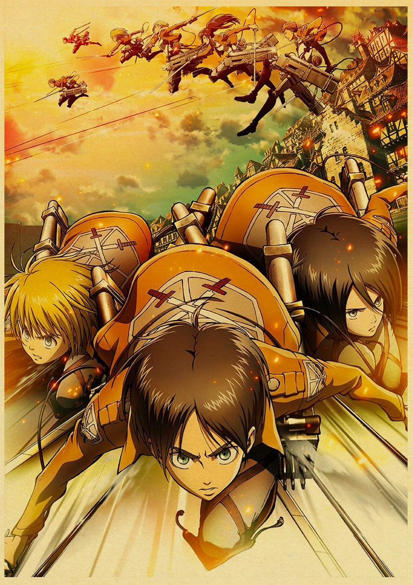 Pôster em papel kraft - Anime: shingeki no kyojin / attack of titan - 31 estilos - 2 tamanhos