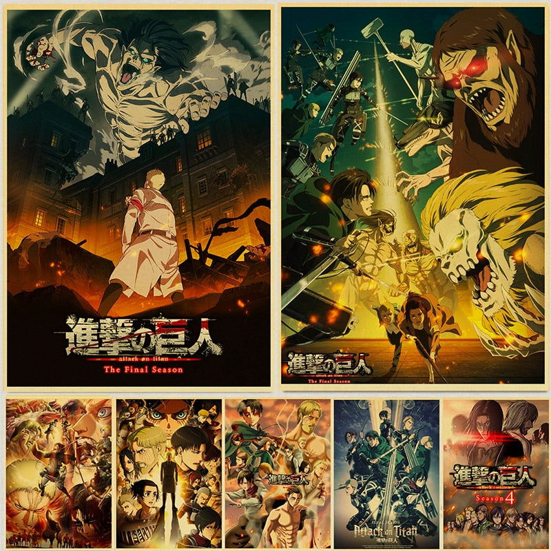 Pôster em papel kraft - Anime: shingeki no kyojin / attack of titan - 31 estilos - 2 tamanhos